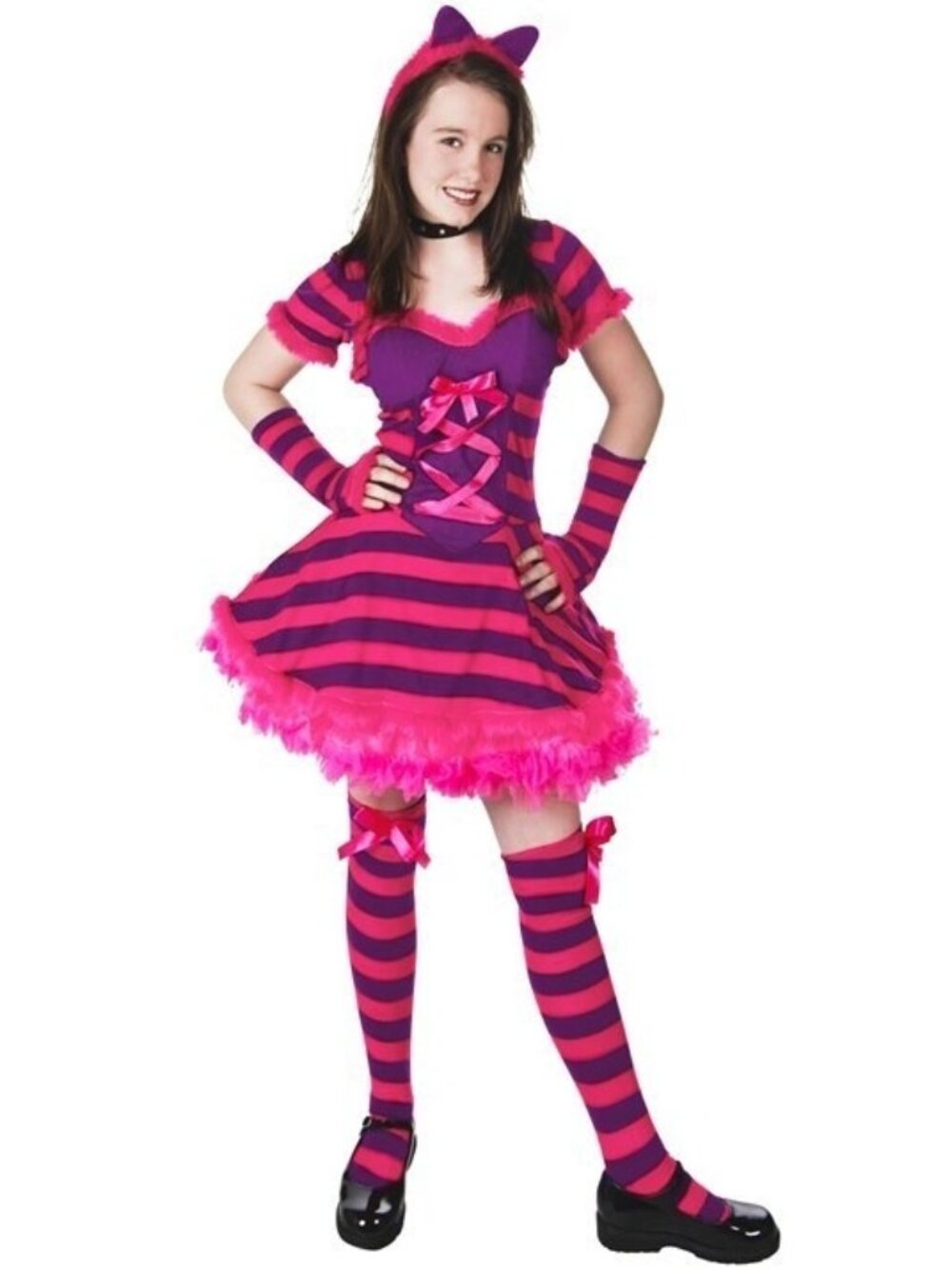 Teen Wonderland Cat Halloween Costume Striped Dress w/ Tail